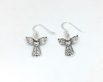 One pair of ANGEL filigree sterling silver dangle earrings