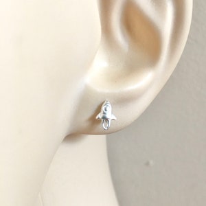 Small rocket space ship sterling silver stud earrings, cosmos outer space studs
