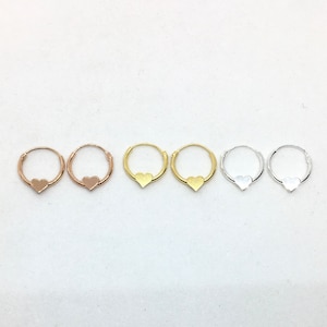 Small 12mm heart in sterling silver, yellow gold or rose gold plated silver sleepers hoops, kids, girls earrings