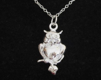 Búho pájaro de plata de ley encanto con collar de cadena, joyería del bosque