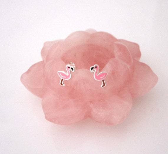 Pink Flamingo Stud Post Earrings Enamel on Sterling Silver Pink Flamingo Stud Post Earrings Enamel on Sterling Silver