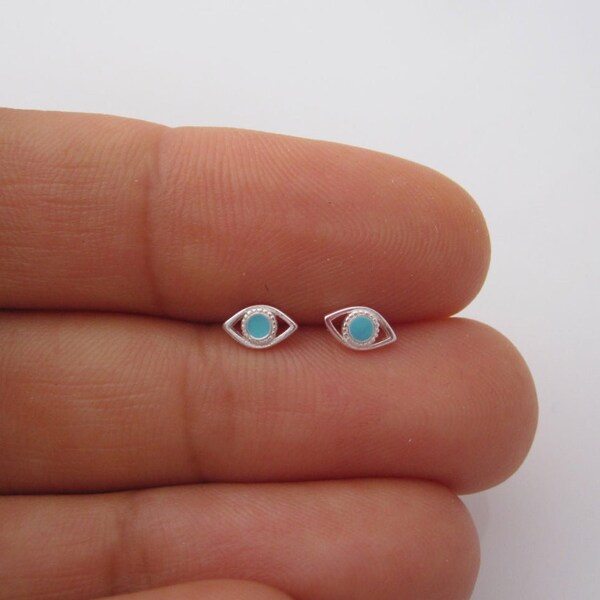A pair of evil EYE sterling silver stud earrings, protection good luck jewelry