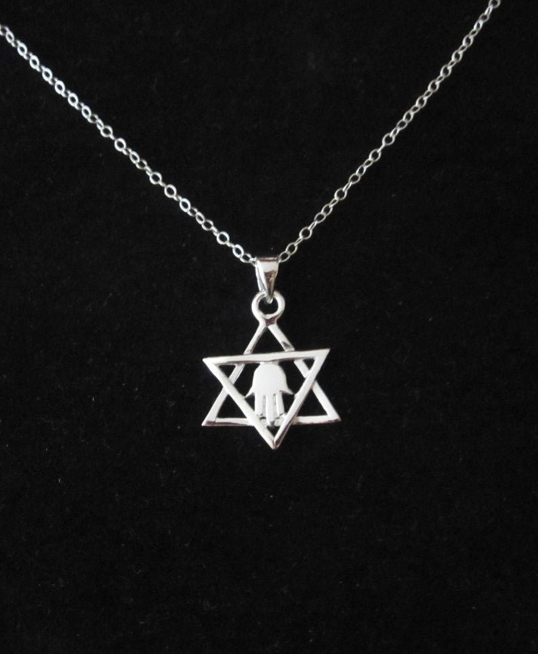 Small FATIMA/HAMSA HAND Star of David Sterling Silver Pendant - Etsy