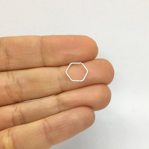 One HEXAGON piercing small sleeper hoop in sterling silver, yellow or rose gold wire, geometric single earring