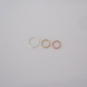 One wire hoop 22g sleeper solid sterling silver, 14K yellow or rose gold filled wire small earring, nose ring