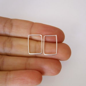 Rectangle wire hoops in sterling silver, yellow or rose gold small hoops earrings, geometric pair of earrings