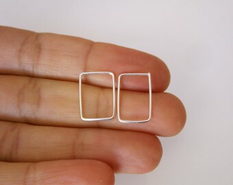 Rectangle wire hoops in sterling silver, yellow or rose gold small hoops earrings, geometric pair of earrings