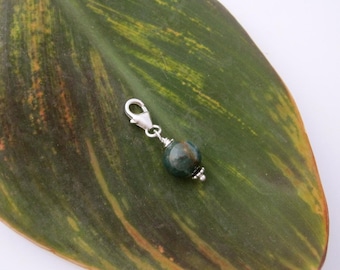 8mm natural green bloodstone gemstone sterling silver clip on charm for link bracelet
