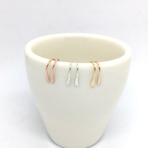 ARC ARCH U hammered teardrop wire sterling silver, yellow or rose gold wire small open hoops earrings, one pair of earrings