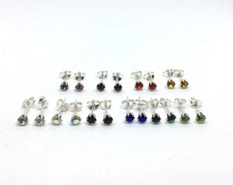 A pair of small 4mm cz sterling silver stud earrings, minimal geometric studs