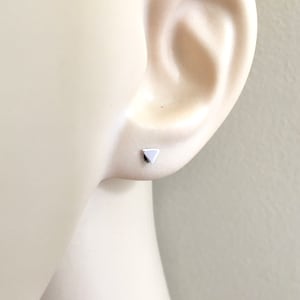 A pair of tiny geometric TRIANGLE sterling silver, yellow or rose gold plated sterling silver stud earrings