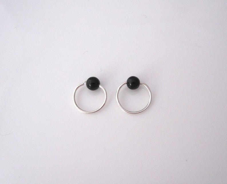 A Pair of Gemstone Ball Bead Small Wire Sleepers in Sterling - Etsy