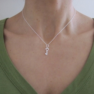 Small CZ Heart KEY sterling silver pendant with necklace chain, Love, Valentine&#39;s Day jewelry