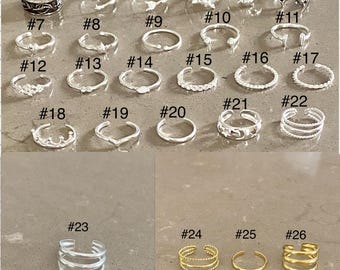 Sterling silver toe ring, midi ring, adjustable ring, little finger ring
