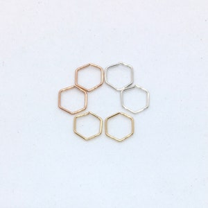A pair of HEXAGON piercing small sleepers sterling silver, yellow or rose gold small hoops, geometric pair of earrings