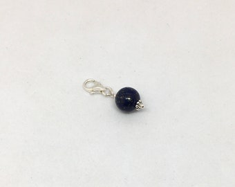 8mm natural LAPIS LAZULI gemstone sterling silver clip on charm pendant for necklace or bracelet