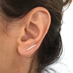Slim BAR hammered sterling silver, 14k yellow or rose gold filled arch, ear pin climbers earrings