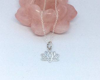 Small LOTUS flower cutout sterling silver charm necklace, yoga necklace