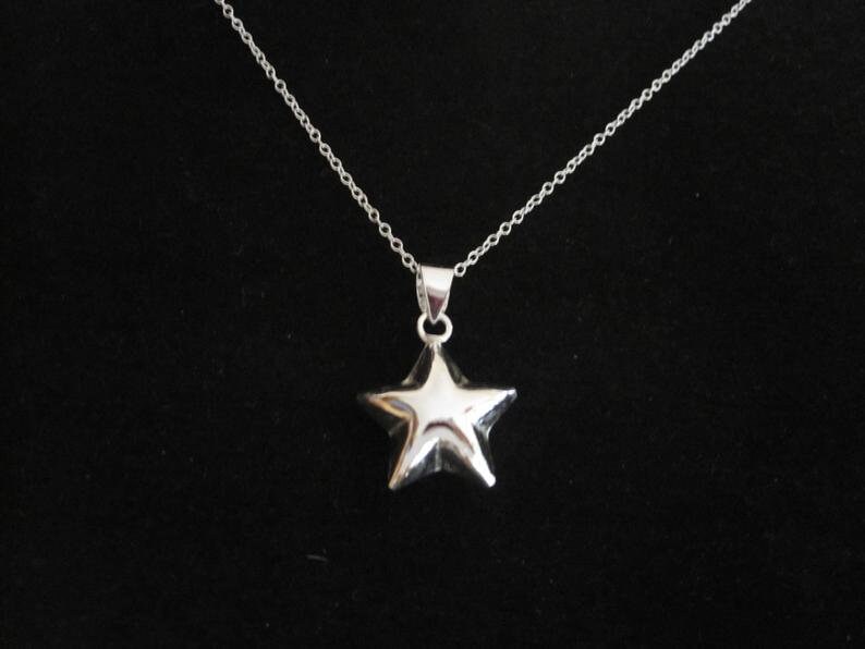 celestial necklace Sterling silver Puffy 3D STAR pendant with chain necklace