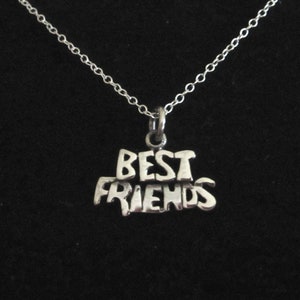 Best Friends sterling silver small pendant charm with necklace chain, love necklace