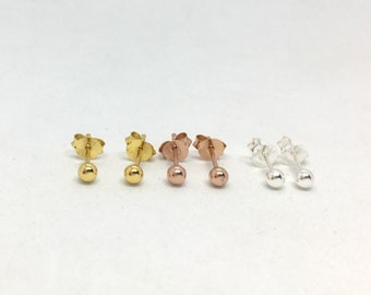 A pair of small 3mm ball 925 sterling silver or gold stud earrings, geometric studs