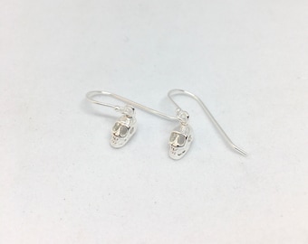 A pair of small 3d SKULL gothic sterling silver dangle earrings