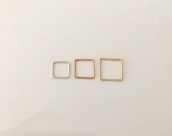 One small SQUARE hoop, nose ring in sterling silver, yellow or rose gold filled wire, geometric earring