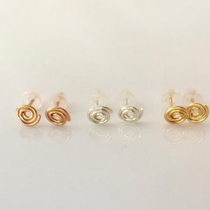 SWIRL SPIRAL sterling silver or yellow gold/rose gold filled earrings studs, minimalistic geometric earrings