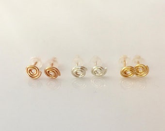 SWIRL SPIRAL sterling silver or yellow gold/rose gold filled earrings studs, minimalistic geometric earrings