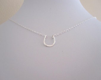 Lucky Horse shoe in sterling silver or yellow gold necklace, dainty good luck faith necklace