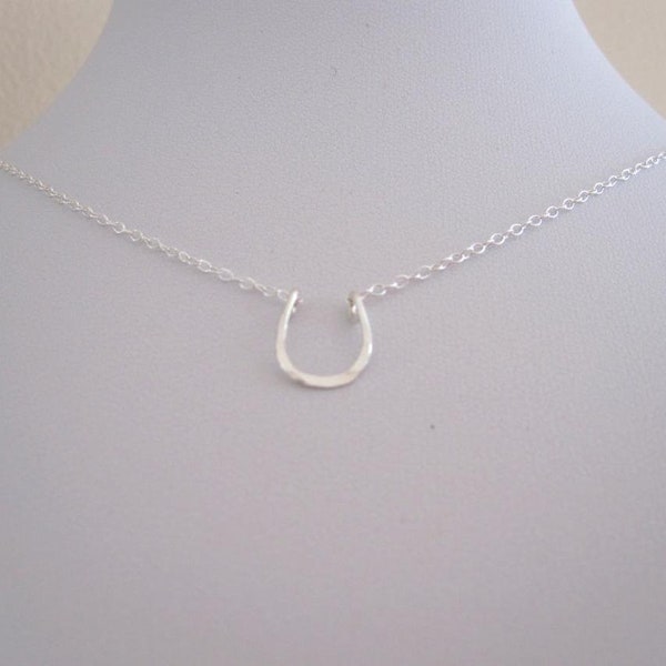 Lucky Horse shoe in sterling silver or yellow gold necklace, dainty good luck faith necklace