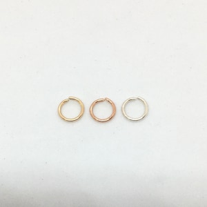One ring hoop piercing 18g solid sterling silver or 14k rose or yellow gold filled earring, nose septum ring, cartilage hoop
