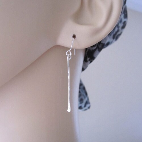 Modern stick bar hammered wire dangle earrings in solid sterling silver, 14K yellow or rose gold shops filled wire