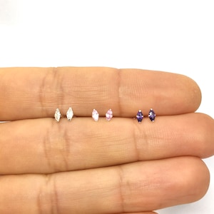 Tiny cz marquise sterling silver stud earrings, small geometric studs, unisex post earrings