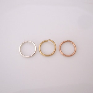 Set of three 20g wire hoop sleepers sterling silver, yellow and rose gold small earrings, nose rings