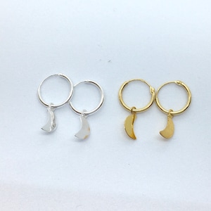 A pair of crescent moon sterling silver or yellow gold plated silver small hoops, celestial earrings