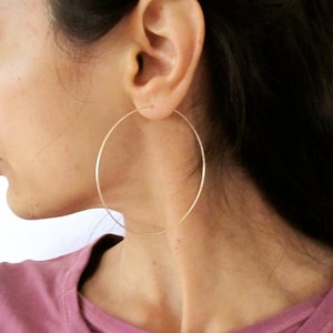 A pair of 2.5" sterling silver, yellow or rose gold filled big thin wire hoop earrings, modern hoops earrings