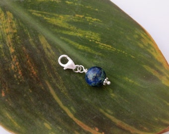 8mm natural LAPIS LAZULI CHRYSOCOLLA gemstone sterling silver clip on charm pendant for necklace or bracelet