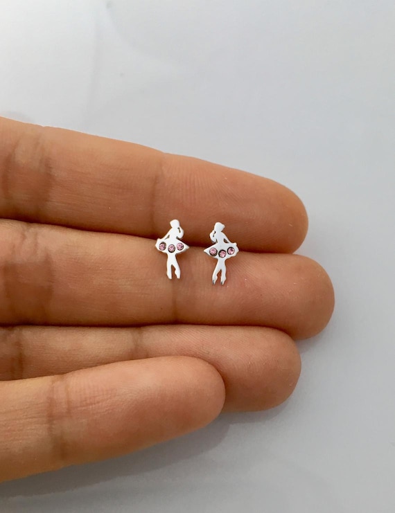 Sterling silver ballet girl stud earrings. Sterling silver ballet girl stud earrings.