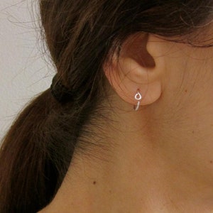 A pair of small teardrop wire sleepers in sterling silver, yellow or rose gold small hoops earrings