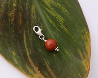 8mm flame jasper gemstone sterling silver clip on charm for link bracelet