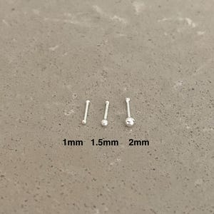 Tiny 1mm, 1.5mm, 2mm ball nose bone stud pin minimal earring in sterling silver