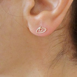 A pair of evil EYE sterling silver, 14K yellow or rose gold filled wire stud earrings, protection good luck jewelry