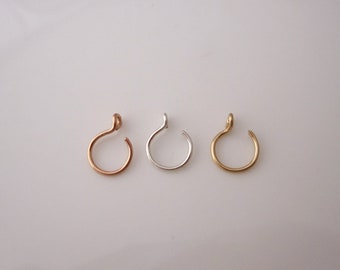 ONE fake faux no piercing nose ring in sterling silver, yellow or rose gold filled wire, choose color and size