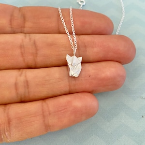 Small ORIGAMI FOX sterling silver charm delicate necklace, minimalistic charm jewelry