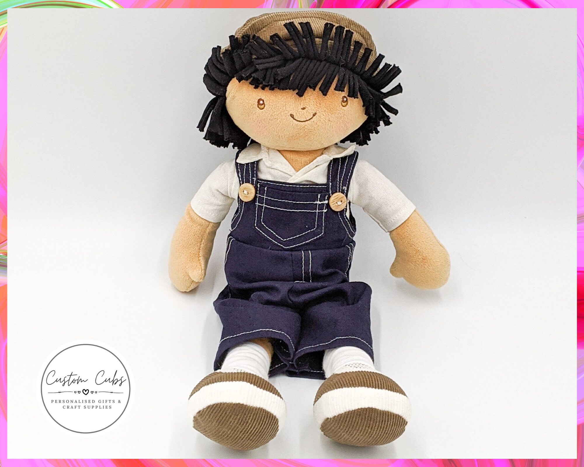 Personalised Boy Rag Doll Soft Toy Dark Brown Hair Etsy