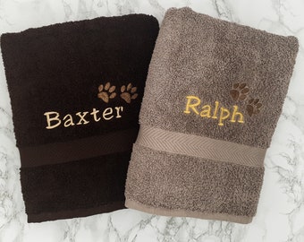 Personalized Pet Towel, Embroidered Dog Cat Name, Paw Print Bath Towel