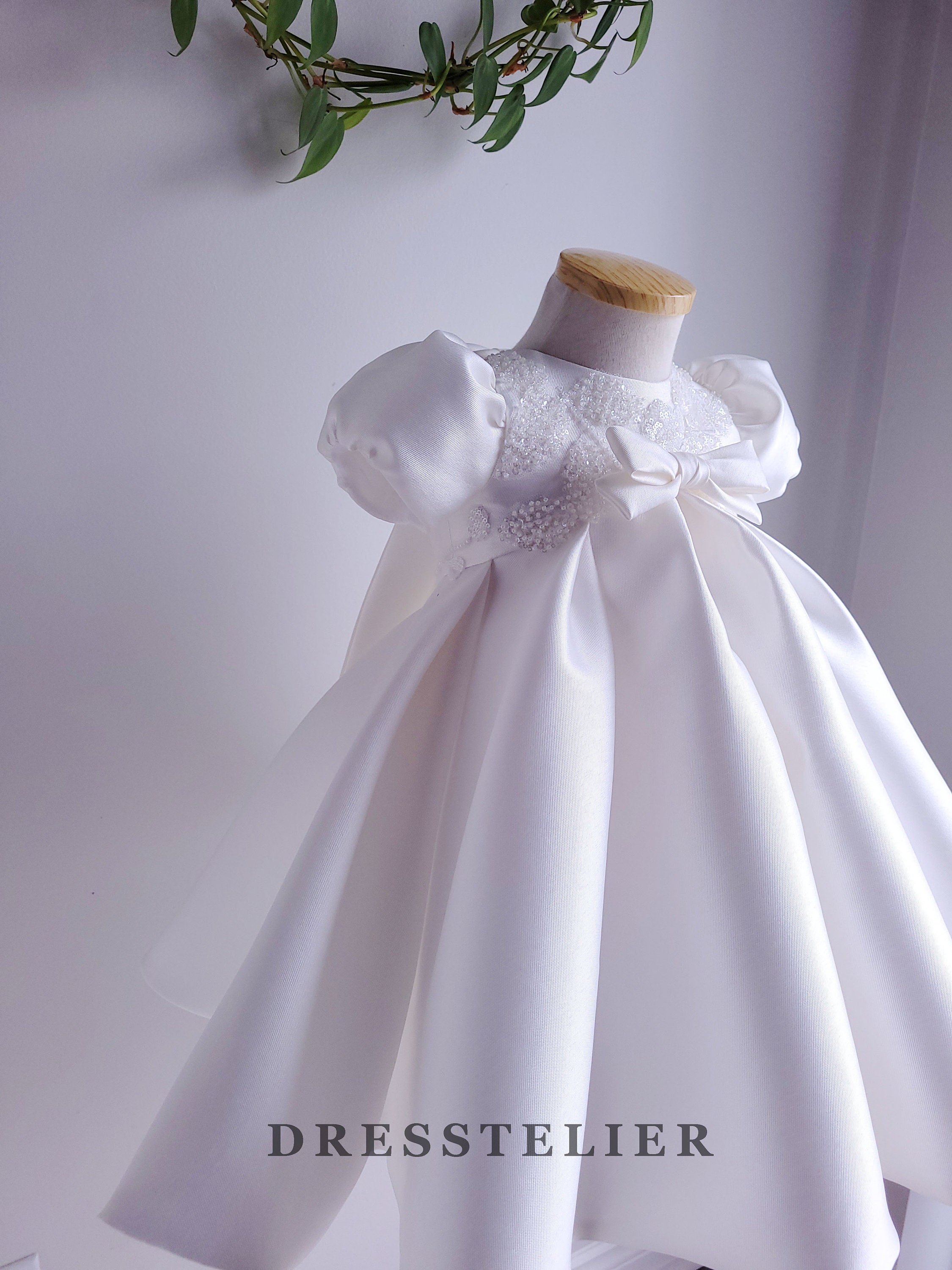 Twinkle Baby White Crystal Embellished Long Sleeve Feather Trim Mini Party Dress