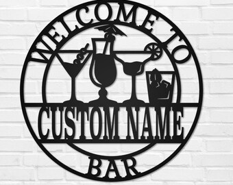 Personalized Metal Bar Sign – Custom Name Home Bar Decor