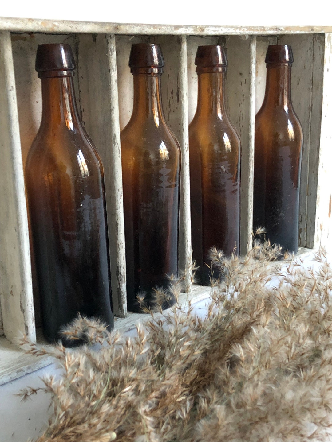 Set of 4 Old Amber Bottles Etsy